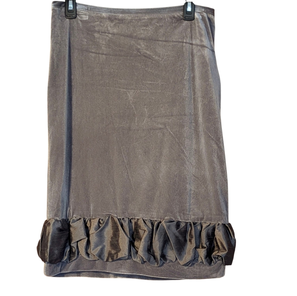 Grace Gray Velvet Pencil Skirt with Ruffle Detail Party Business Professional